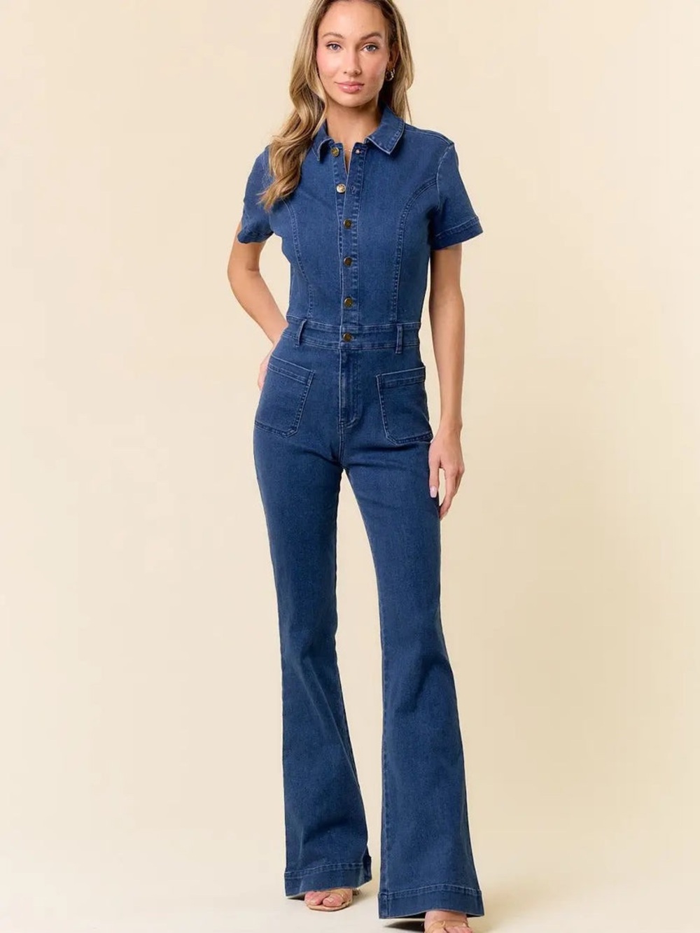Dark Blue Denim Boot Cut Jumpsuit